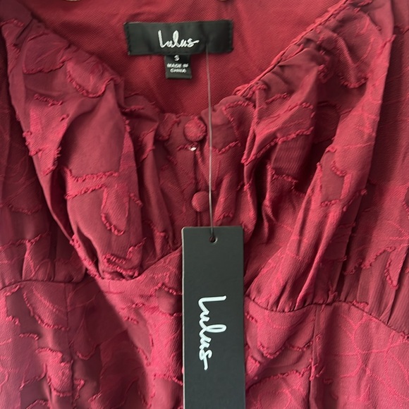 Lulus Everlasting Charm Burgundy Maroon Red Floral Jacquard Midi Dress Small - Picture 7 of 8